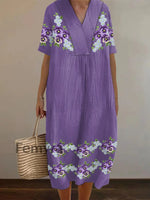 Women’s Purple Forget-Me-Not Flowers Print Alzheimer’s Awareness Support Dress Purple / S