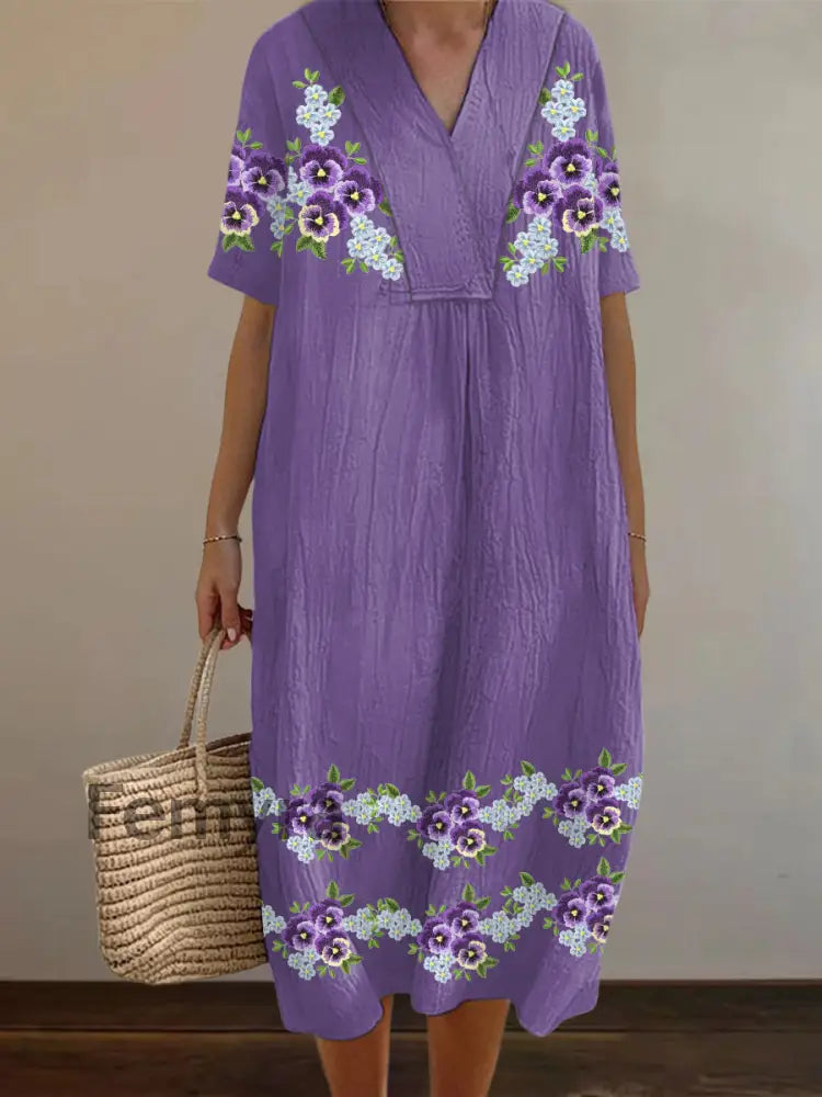 Women’s Purple Forget-Me-Not Flowers Print Alzheimer’s Awareness Support Dress Purple / S