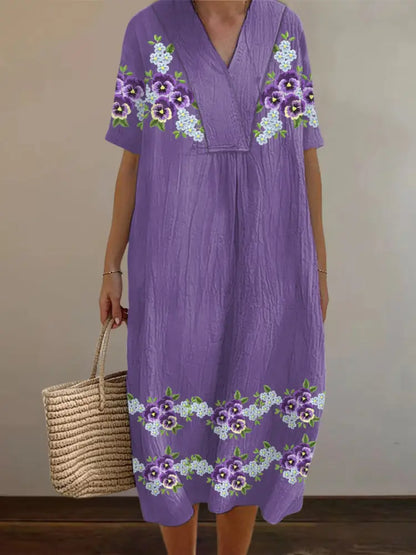 Women’s Purple Forget-Me-Not Flowers Print Alzheimer’s Awareness Support Dress Purple / S