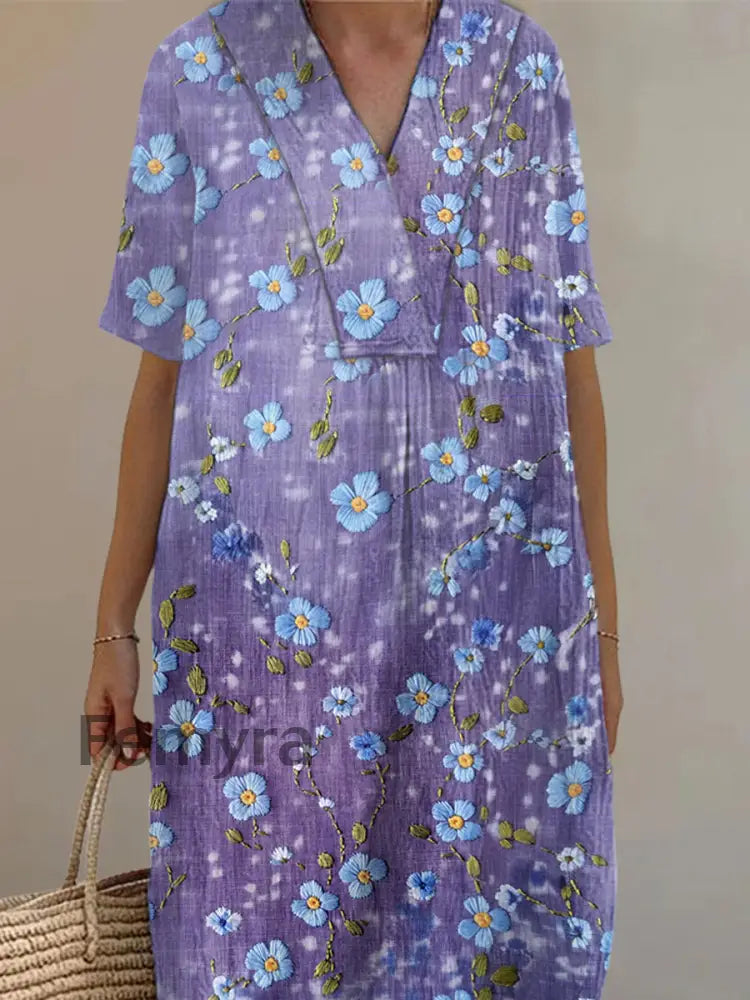 Women’s Purple Forget-Me-Not Print Alzheimer’s Awareness Support Dress