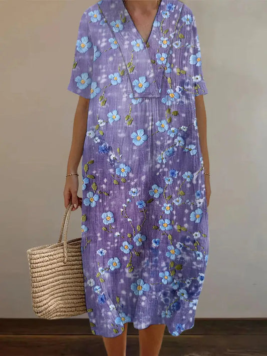 Women’s Purple Forget-Me-Not Print Alzheimer’s Awareness Support Dress Purple / S