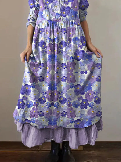 Women’s Purple Pansy Print Alzheimer’s Awareness Support Dress