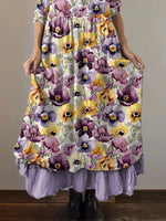 Women’s Purple Pansy Print Alzheimer’s Awareness Support Dress