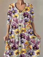 Women’s Purple Pansy Print Alzheimer’s Awareness Support Dress