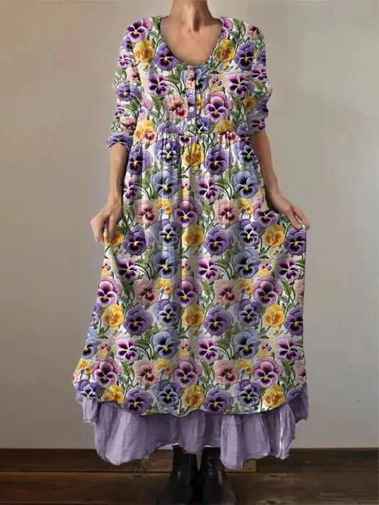 Women’s Purple Pansy Print Alzheimer’s Awareness Support Dress Purple / S