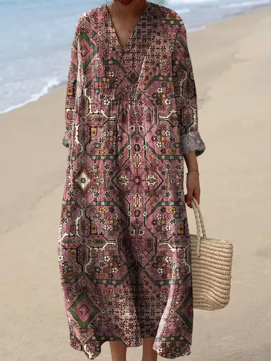 Women’s Retro Exquisite Pattern Art Print Dress Colorful / S