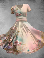 Women’s Retro Floral Art Print V-Neck Maxi Dress