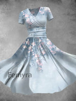 Women’s Retro Floral Art Print V-Neck Maxi Dress A / S