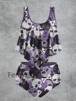 Women’s Skull Print High Waist Casual Swimsuit Two Piece Set Purple / S