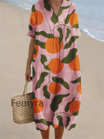 Women’s Tangerine Fruit Art Print Short Sleeve Dress Jacinth / S