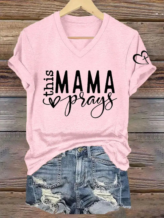 Women’s This Mom Is Praying Mother’s Day Faith Print Casual T-shirt Light Pink / S