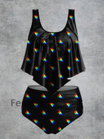 Women’s Triangle Print High Waist Casual Swimsuit Two Piece Set Black / S