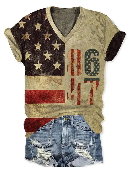 Women’s Vintage 8647 Flag Print T-shirt As picture / S