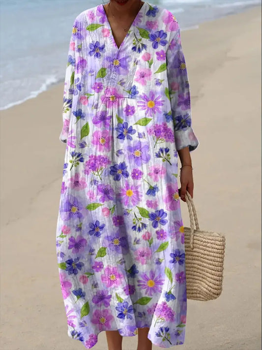 Women’s Vintage Floral Art Print Dress Purple / S