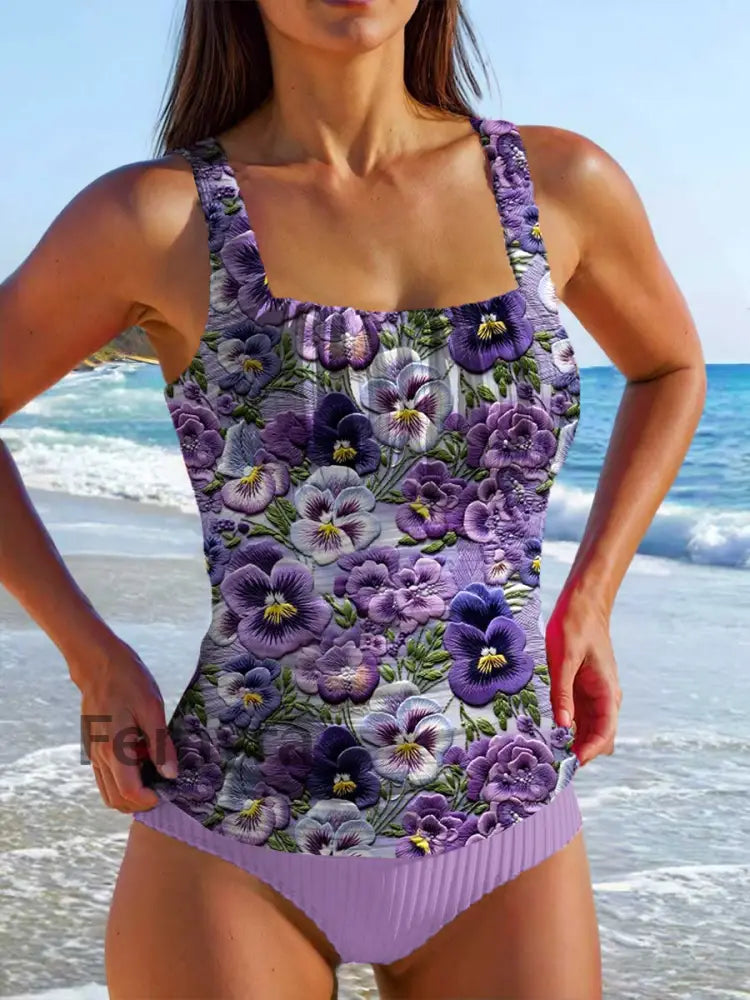 Women’s Vintage Floral Print Casual Swimsuit A / S