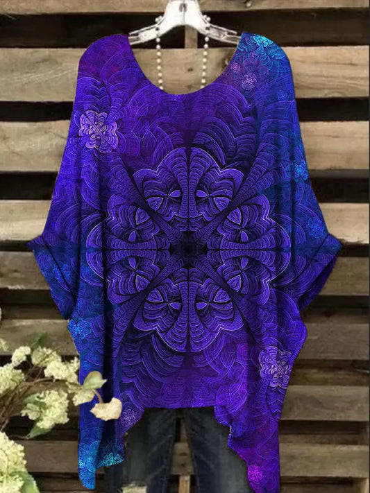 Women’s Vintage Floral Print Design Top Purple / S