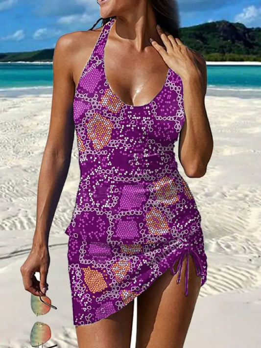 Women’s Vintage Floral Print Pleated V-Neck Casual Swimsuit A / S