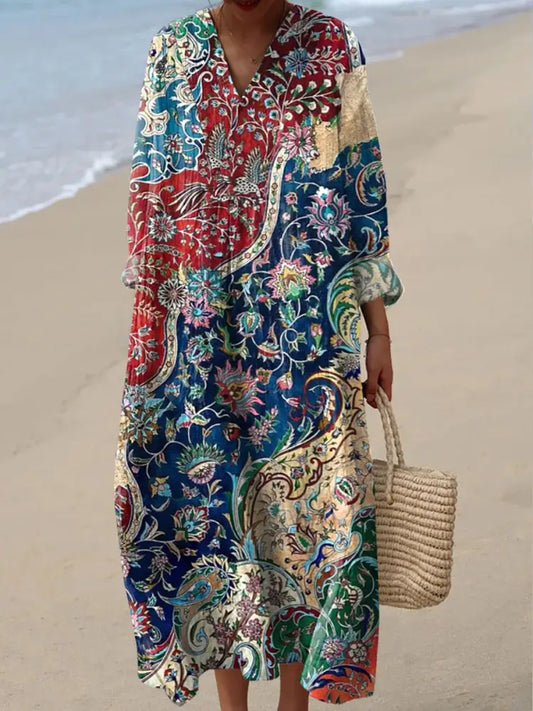 Women’s Vintage Flowers Art Print Dress Colorful / S
